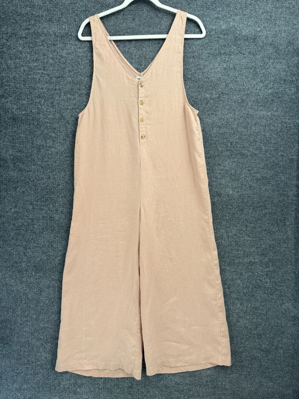 Rhythm Womens Linen Jumpsuit Size S Dusty Pink Cropped Wide Leg Romper Overalls